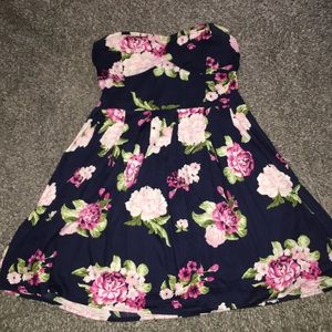 Strapless Navy Blue/Floral Dress